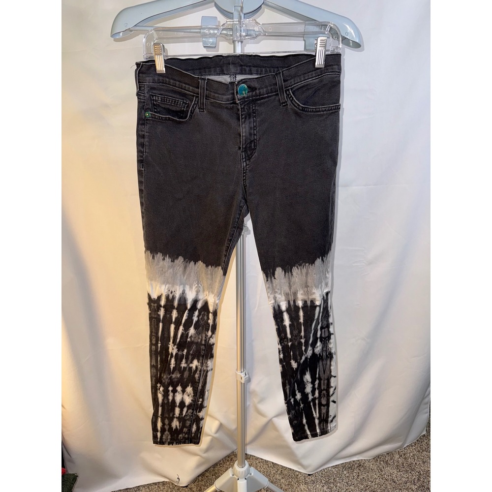 Current/Elliott Womens Tie Dye Skinny Jeans Black White Dip Dye Denim Size 27